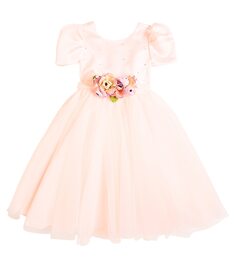 Платье из тюля с цветочной аппликацией Monnalisa, розовый