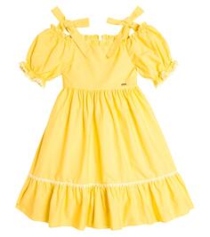 Ярусное хлопковое платье с бантом Patachou, желтый