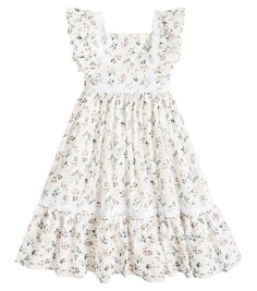 Хлопковое платье с цветочным принтом и оборками Patachou, белый