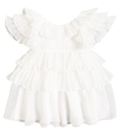 Детское многоярусное платье из тюля с оборками Patachou, белый