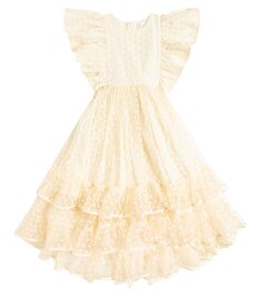 Платье из тюля с вышивкой и оборками Petite Amalie, белый