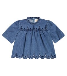 Рубашка из хлопкового шамбре со сборками Petite Amalie, синий