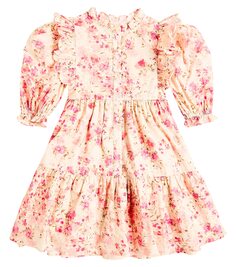Платье из хлопковой вуали с оборками и цветочным принтом Petite Amalie, розовый