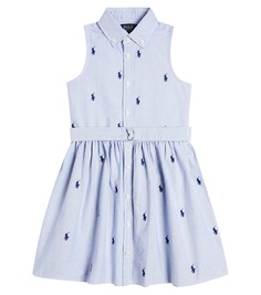 Платье-рубашка из хлопка с вышитым логотипом Polo Ralph Lauren, синий
