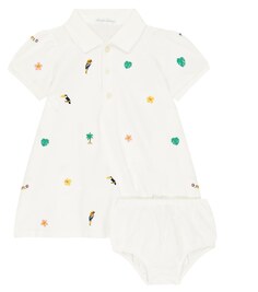 Детский комплект из хлопкового платья и шароваров с вышивкой Polo Ralph Lauren, белый