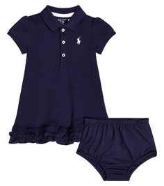 Комплект детского хлопкового платья и шароваров Polo Ralph Lauren, синий