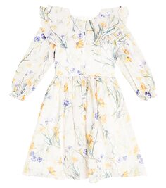 Льняное платье с оборками и цветочным принтом Petite Amalie, белый