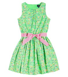 Платье из хлопкового поплина с бантом и цветочным принтом Polo Ralph Lauren, зеленый