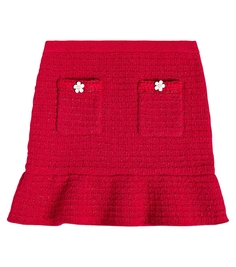 Твидовая юбка с баской и украшением Self-Portrait, красный