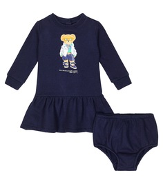 Комплект детского хлопкового платья и шароваров Polo Ralph Lauren, синий