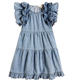 Платье из хлопкового шамбре с оборками Petite Amalie, синий
