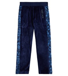 Бархатные спортивные брюки с декором barocco Versace, синий