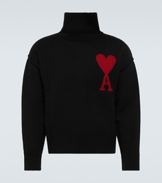 Шерстяной свитер с высоким воротником ami de cœur Ami Paris, черный