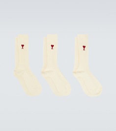 Комплект из 3 носков из смесового хлопка. Ami Paris, белый