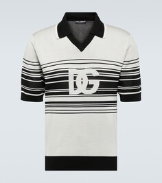 Рубашка-поло из шелкового жаккарда в полоску с логотипом Dolce&amp;Gabbana, мультиколор