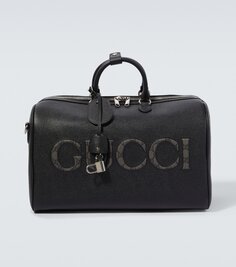 Кожаная спортивная сумка среднего размера с логотипом Gucci, черный