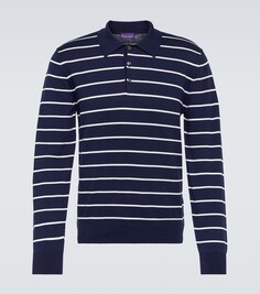 Полосатая рубашка-поло из хлопкового пике Ralph Lauren Purple Label, синий
