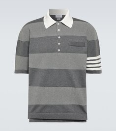 Рубашка-поло из хлопка в полоску 4-bar Thom Browne, серый