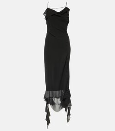 Асимметричное платье миди с оборками Acne Studios, черный
