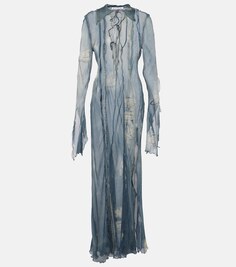 Прозрачное платье миди с принтом Acne Studios, синий