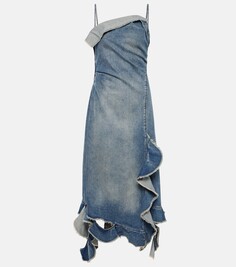 Джинсовое платье миди delouise с оборками Acne Studios, синий