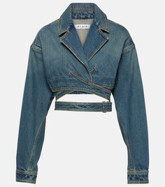 Укороченная джинсовая куртка с запахом Alaïa, синий
