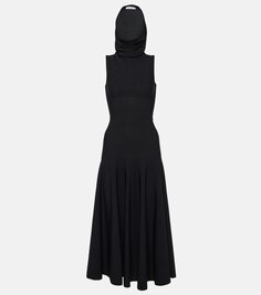 Платье миди из джерси с капюшоном Alaïa, черный