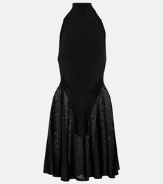 Мини-платье из джерси и сетки Alaïa, черный