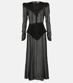 Платье миди из шелкового жоржета Alessandra Rich, черный
