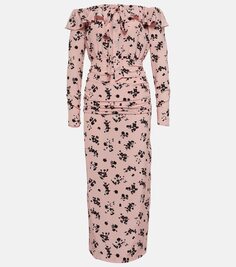 Шелковое платье миди с открытыми плечами и цветочным принтом Alessandra Rich, розовый