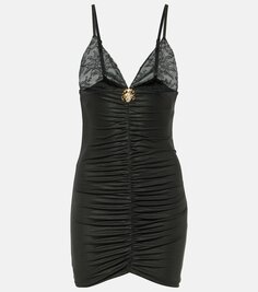 Мини-платье из ламинированного джерси Alessandra Rich, черный