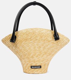 Пляжная соломенная большая сумка среднего размера Balenciaga, нейтральный