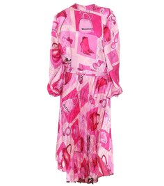 Платье миди из перекрученного крепа с принтом Balenciaga, розовый