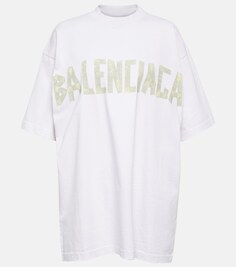 Футболка из хлопкового джерси tape type Balenciaga, белый