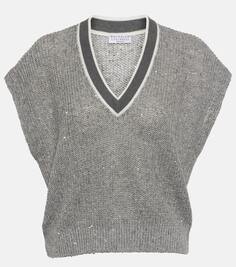 Жилет-свитер из смесового льна Brunello Cucinelli, серый