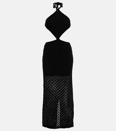 Платье макси с вырезом халтер и бриллиантами Bananhot, черный