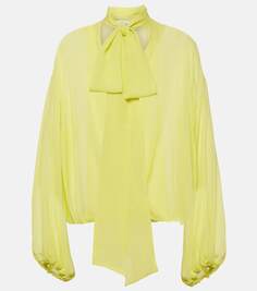 Шелковая блузка с завязками на воротнике Blumarine, желтый