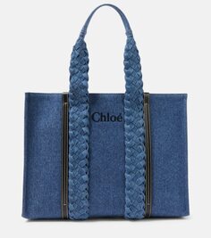 Джинсовая сумка-тоут woody среднего размера Chloé, синий Chloe