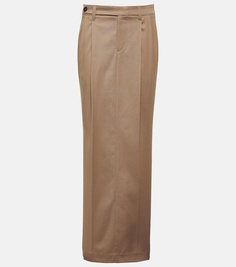 Плиссированная юбка макси с заниженной талией из смесового хлопка Brunello Cucinelli, бежевый