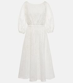 Платье миди из хлопка с ажурной вышивкой Carolina Herrera, белый