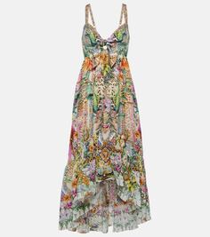 Платье миди из шелка с асимметричным принтом Camilla, мультиколор