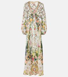 Шелковое платье макси с вырезами и декором Camilla, мультиколор