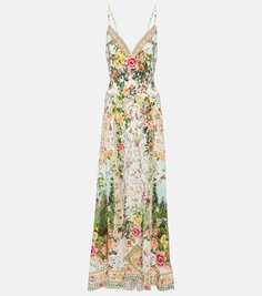 Шелковое платье макси с цветочным декором Camilla, мультиколор