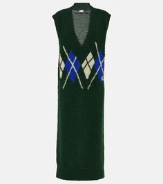 Платье макси из шерсти с узором argyle Burberry, зеленый