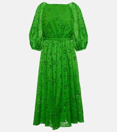 Платье миди из хлопка с ажурной вышивкой Carolina Herrera, зеленый