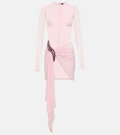 Асимметричное мини-платье с драпировкой David Koma, розовый