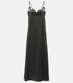 Платье-комбинация из шелкового атласа с кружевной отделкой Co, черный