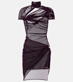 Асимметричное мини-платье из сетки Coperni, бургундия