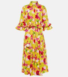 Платье-рубашка из хлопка с цветочным принтом Carolina Herrera, мультиколор