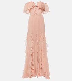 Платье galiya из шелкового жоржета с открытыми плечами Costarellos, розовый